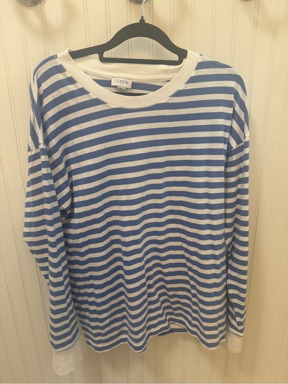 J. Crew Women's Blue and White Striped Long-Sleeve Tee - Picture 3 of 4
